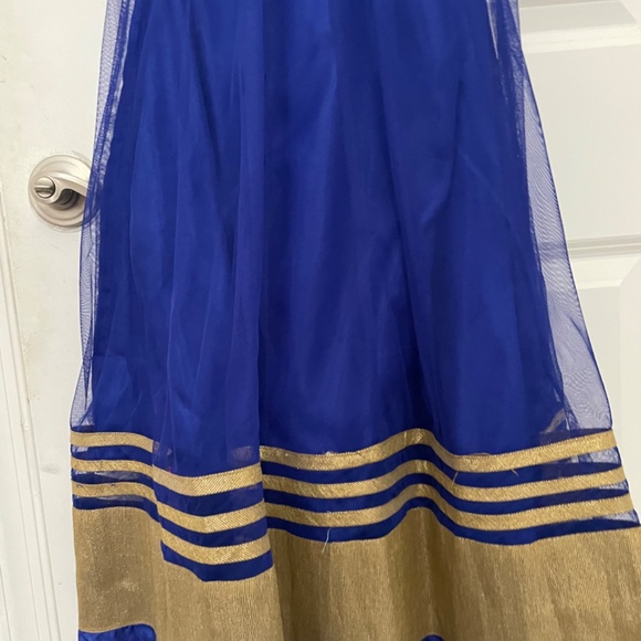 Blue and Gold Anarkali Pakistani Indian clothes - Picture 7 of 8